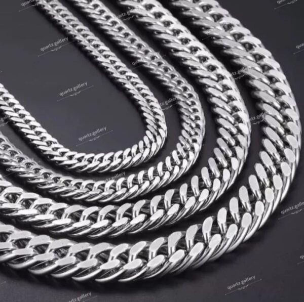 زنجیرکارتیر دوبل نقره ای جنس استیل سایز بندی کامل