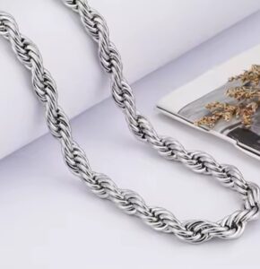 گردنبند طنابی 50سانت نقره ای (قطر 5 میل)